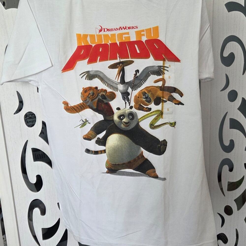 DreamWorks Kung Fu Panda Graphic T-Shirt Small Po Furious Five White Tee  NWOT